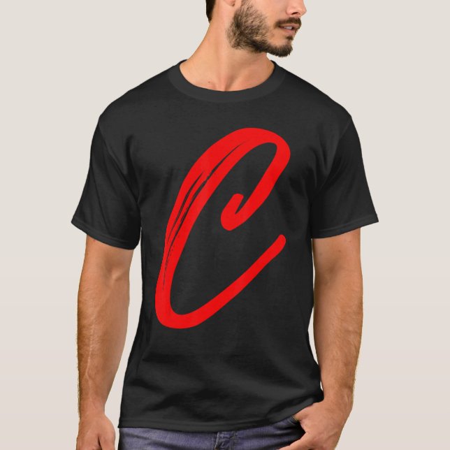 Bokstav C Alfabet Stor Röd Grafisk Initial T Shirt (Framsida)