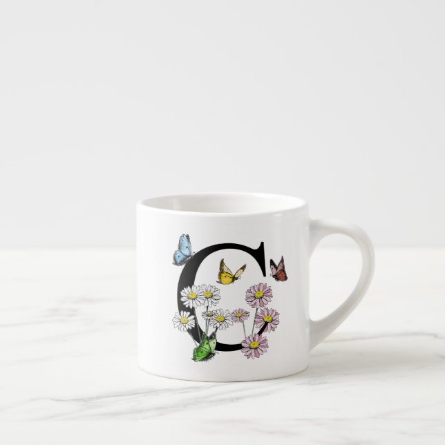 Bokstav C Blommig Fjäril Monogram Initial     Espressomugg (Höger)
