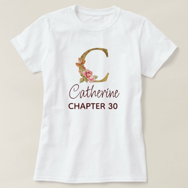 Bokstav C Guld Monogram Rosafärgade Rosor Födelsed T Shirt (Design framsida)