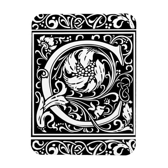 Bokstav C medeltida monogram Art Nouveau Magnet (Vertikal)