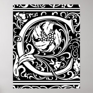 Bokstav C medeltida monogram Art Nouveau Poster