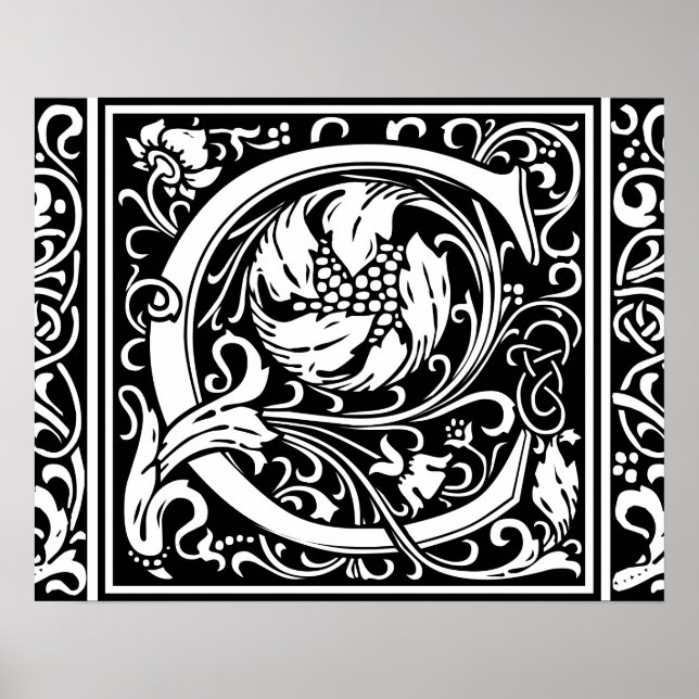 Bokstav C Medeltida Monogram Vintage Initial Poster (Framsidan)
