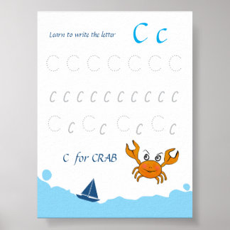Bokstav C Spårning Poster för Barn | C är för Krab