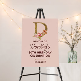 Bokstav D Guldmonogram Rosa Rosor Skylt