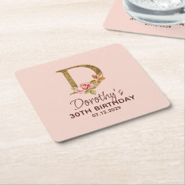Bokstav D Guldmonogram Rosa Rosor Underlägg Papper Kvadrat