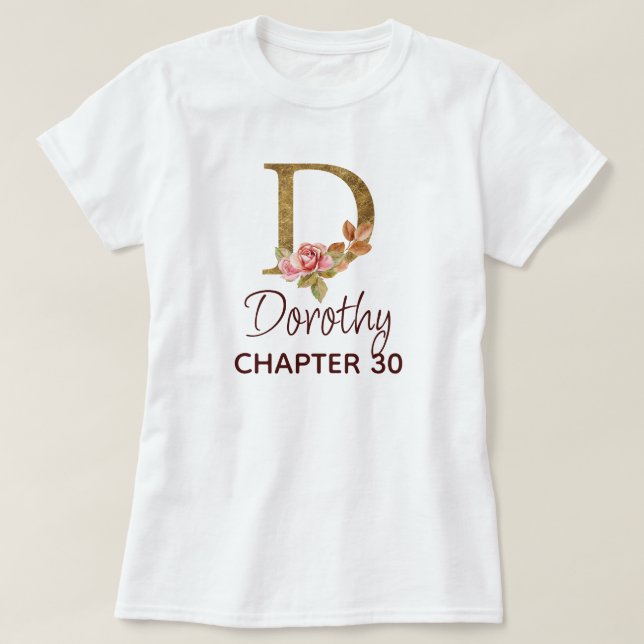 Bokstav D Guldmonogram rosafärgade rosor födelseda T Shirt (Design framsida)