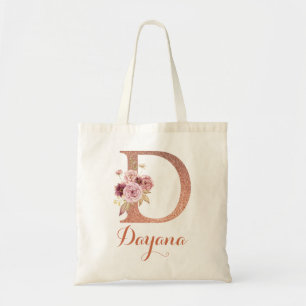 Bokstav D Rosé glitter blommig monogram Tygkasse