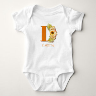 Bokstav D Solros Blommig Monogram med Namn T Shirt