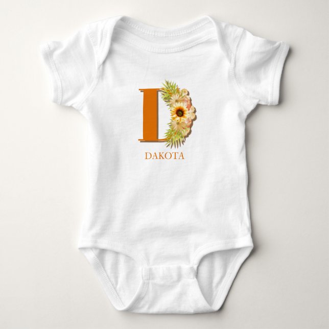 Bokstav D Solros Blommig Monogram med Namn T Shirt (Framsida)