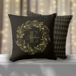 Bokstav E Elegant Guldbladmonogram Kudde