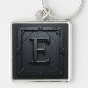 ⚔️ Bokstav E Gotisk Monogrampresent För Honom 🔑 Fyrkantig Silverfärgad Nyckelring