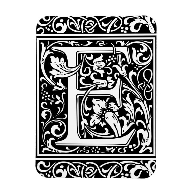 Bokstav E medeltida monogram Art Nouveau Magnet (Vertikal)