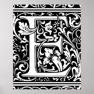 Bokstav E medeltida monogram Art Nouveau Poster