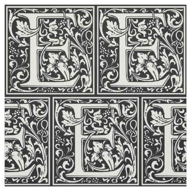 Bokstav E medeltida monogram Art Nouveau Tyg (Provkarta)