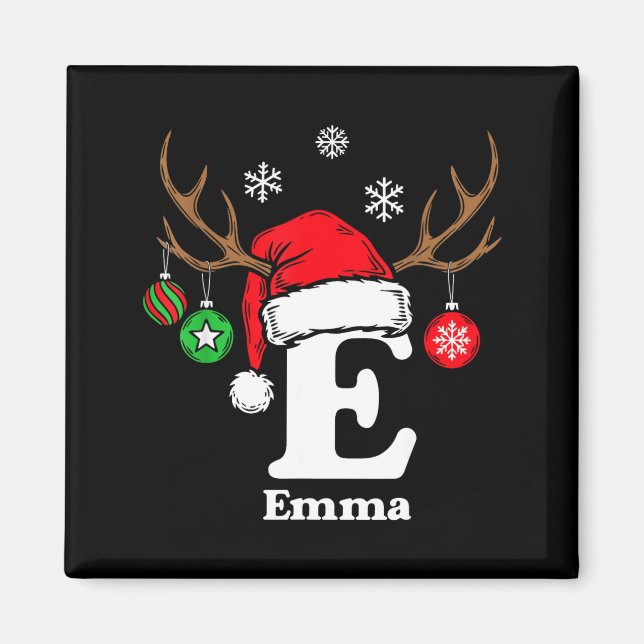 Bokstav E namn initial Emma med tomte hatt ren Magnet (Framsidan)