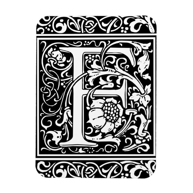 Bokstav F medeltida monogram Art Nouveau Magnet (Vertikal)