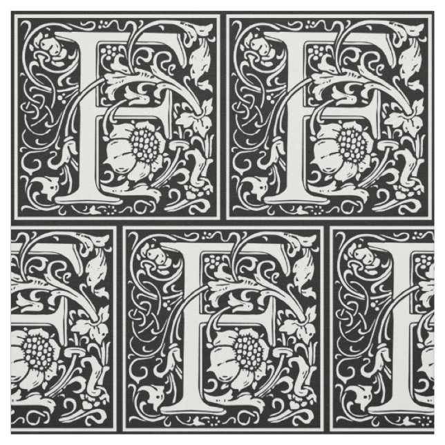 Bokstav F medeltida monogram Art Nouveau Tyg (Provkarta)