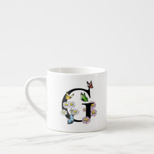 Bokstav G Blommig Fjäril Monogram Initial Espressomugg