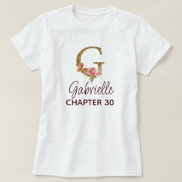 Bokstav G Guldmonogram Rosa Rosor Födelsedag T Shirt