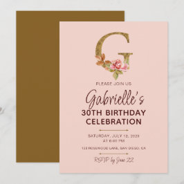 Bokstav G Guldmonogram Rosa Rosor Inbjudningar
