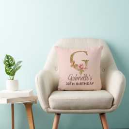 Bokstav G Guldmonogram Rosa Rosor Kudde