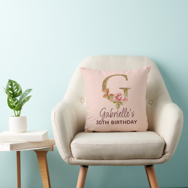 Bokstav G Guldmonogram Rosa Rosor Kudde (Stol)