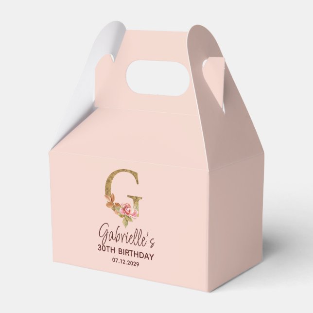 Bokstav G Guldmonogram Rosa Rosor Presentaskar (Framsidan Sidan)
