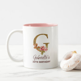 Bokstav G Guldmonogram Rosa Rosor Två-Tonad Mugg