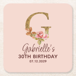 Bokstav G Guldmonogram Rosa Rosor Underlägg Papper Kvadrat