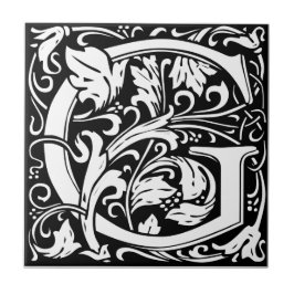 Bokstav G medeltida monogram Art Nouveau Kakelplatta