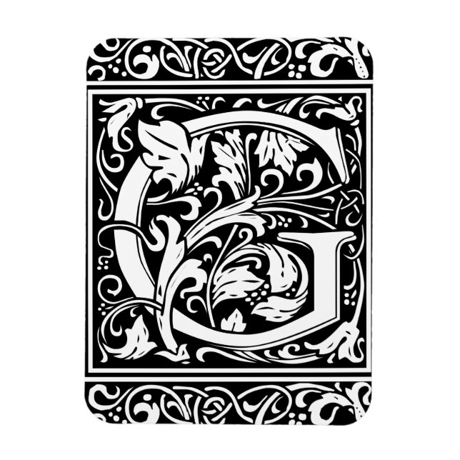 Bokstav G medeltida monogram Art Nouveau Magnet (Vertikal)