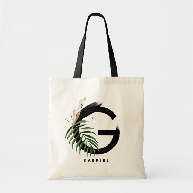 Bokstav G Monogram | Personlig Tropical Leaves Tygkasse (Framsidan)