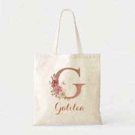 Bokstav G Rosé glittrande blomster monogram Tygkasse