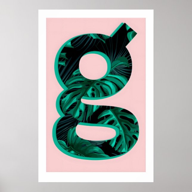 Bokstav G Tryck Monstera Växt Typografi, A3A4 (Framsidan)