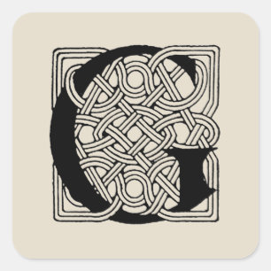 Bokstav G Vintage Keltisk Knut Monogram Fyrkantigt Klistermärke