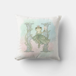 Bokstav H Groda Prinsessa Akvarell Illustration Kudde