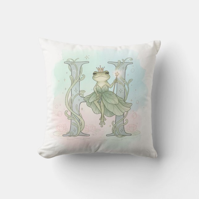 Bokstav H Groda Prinsessa Akvarell Illustration Kudde (Framsida)