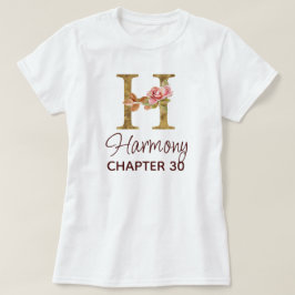 Bokstav H Guld Monogram Rosafärgade Rosor Födelsed T Shirt