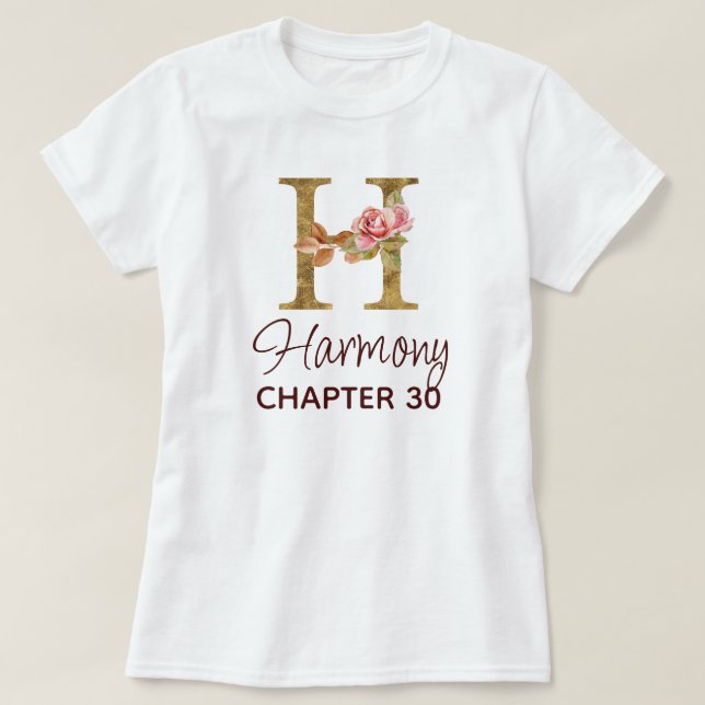 Bokstav H Guld Monogram Rosafärgade Rosor Födelsed T Shirt (Design framsida)