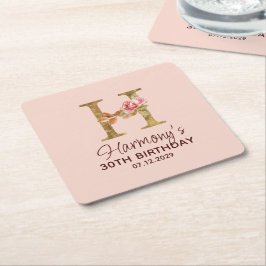 Bokstav H Guldmonogram Rosa Rosor Underlägg Papper Kvadrat