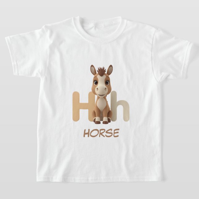 Bokstav H Häst Pedagogisk Barn T-Shirt | Versaler (Laydown)