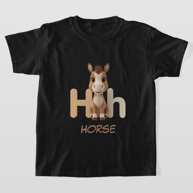Bokstav H Häst Pedagogisk Barn T-Shirt | Versaler (Laydown)
