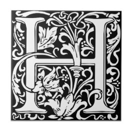 Bokstav H medeltida monogram Art Nouveau Kakelplatta