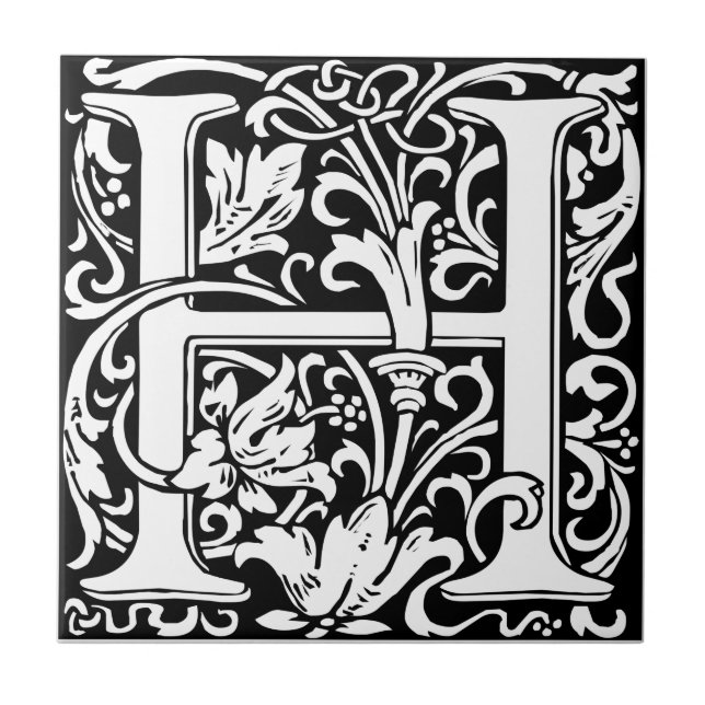 Bokstav H medeltida monogram Art Nouveau Kakelplatta (Framsidan)