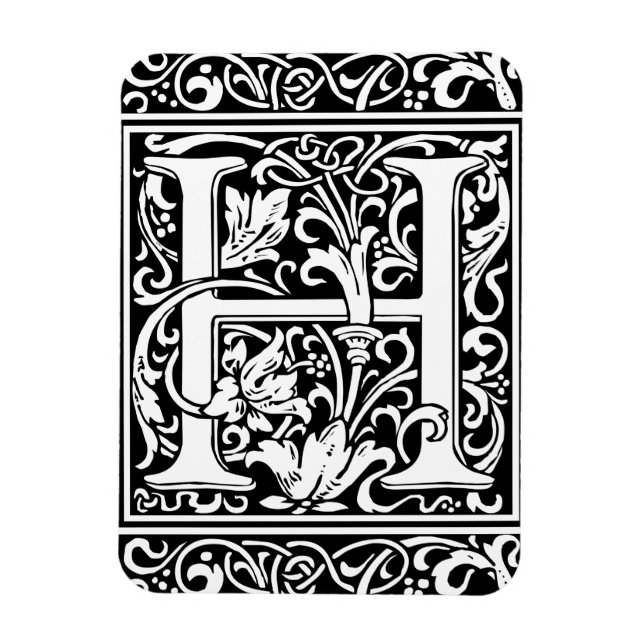 Bokstav H medeltida monogram Art Nouveau Magnet (Vertikal)