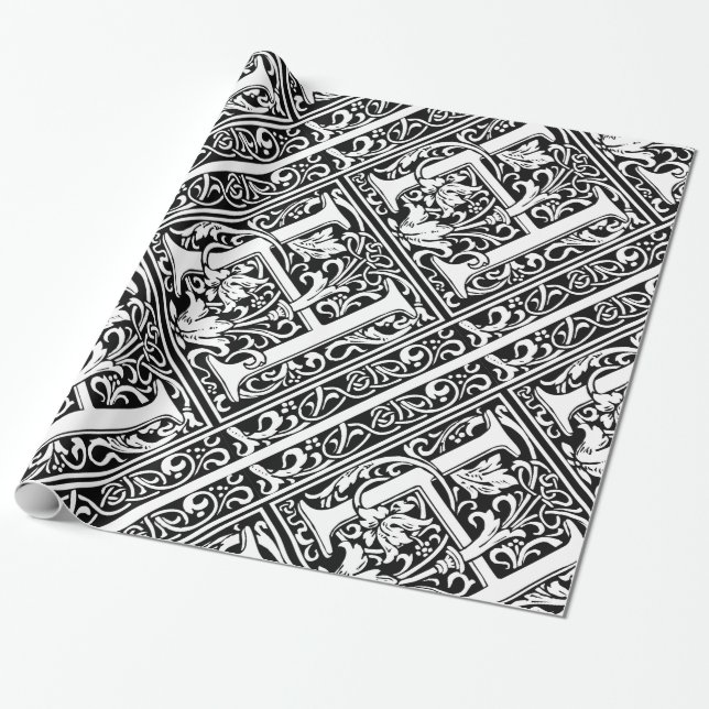 Bokstav H medeltida monogram Art Nouveau Presentpapper (Utrullad)
