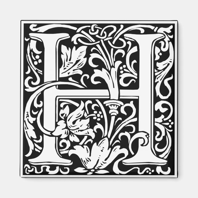 Bokstav H Medeltida Monogram Vintage Initial Magnet (Framsidan)