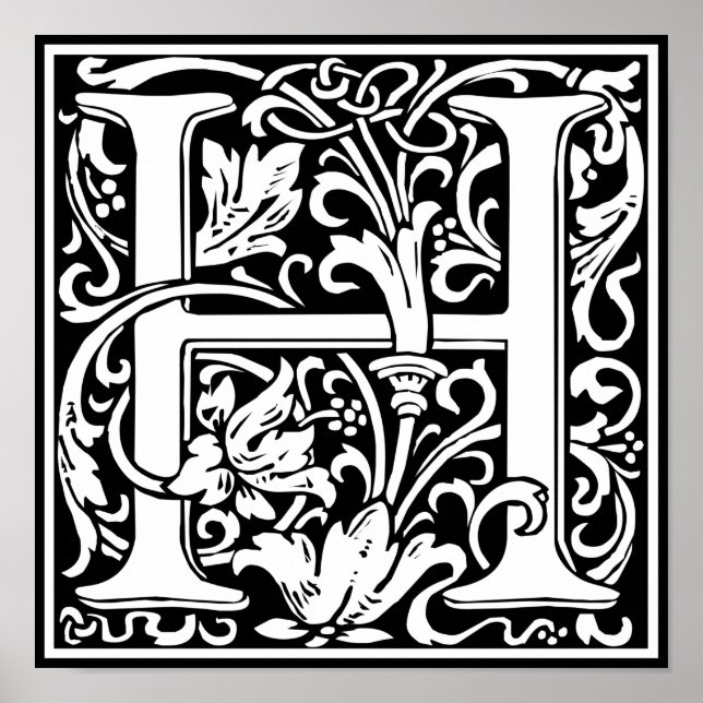 Bokstav H medeltida monogram vintage initial Poster (Framsidan)