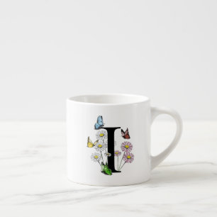 Bokstav I Blommig Fjäril Monogram Initial Espressomugg