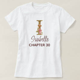 Bokstav I Guldmonogram rosafärgade rosor födelseda T Shirt